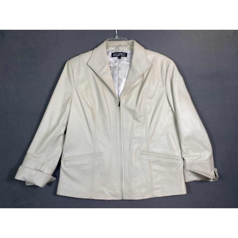 Windridge Cheryl Nash Women's White Lambskin Leather Jacket Size XL Edgy Moto